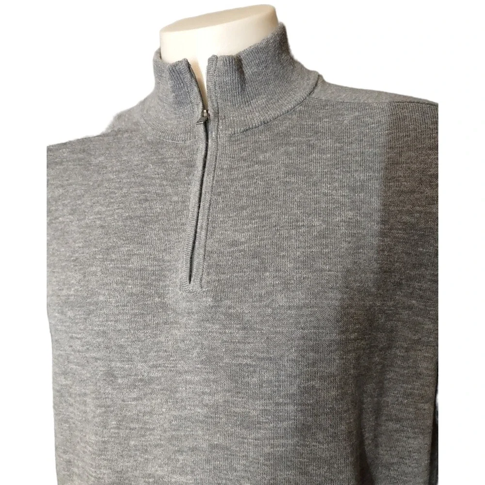 Banana Republic Sweater Mens Large Norm Core Gray Quarter Zip Mock Neck Pullover